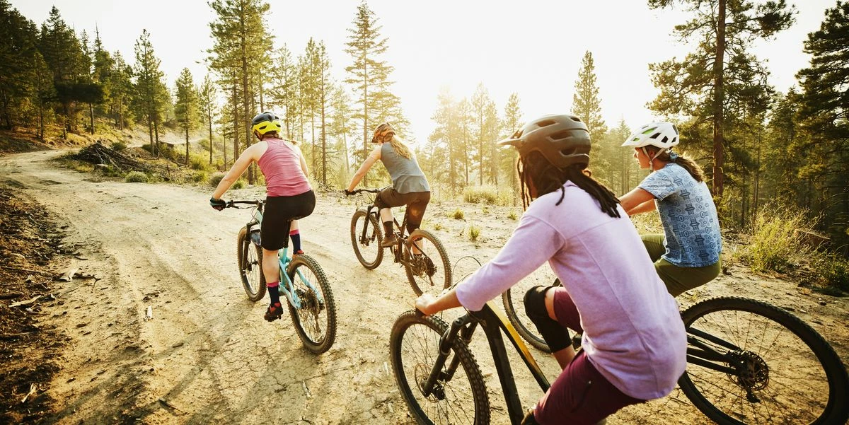 Vente De Vélos Pas Cher -Vente De Vélos Pas Cher female mountain bikers riding on forest road on royalty free image 1593550274